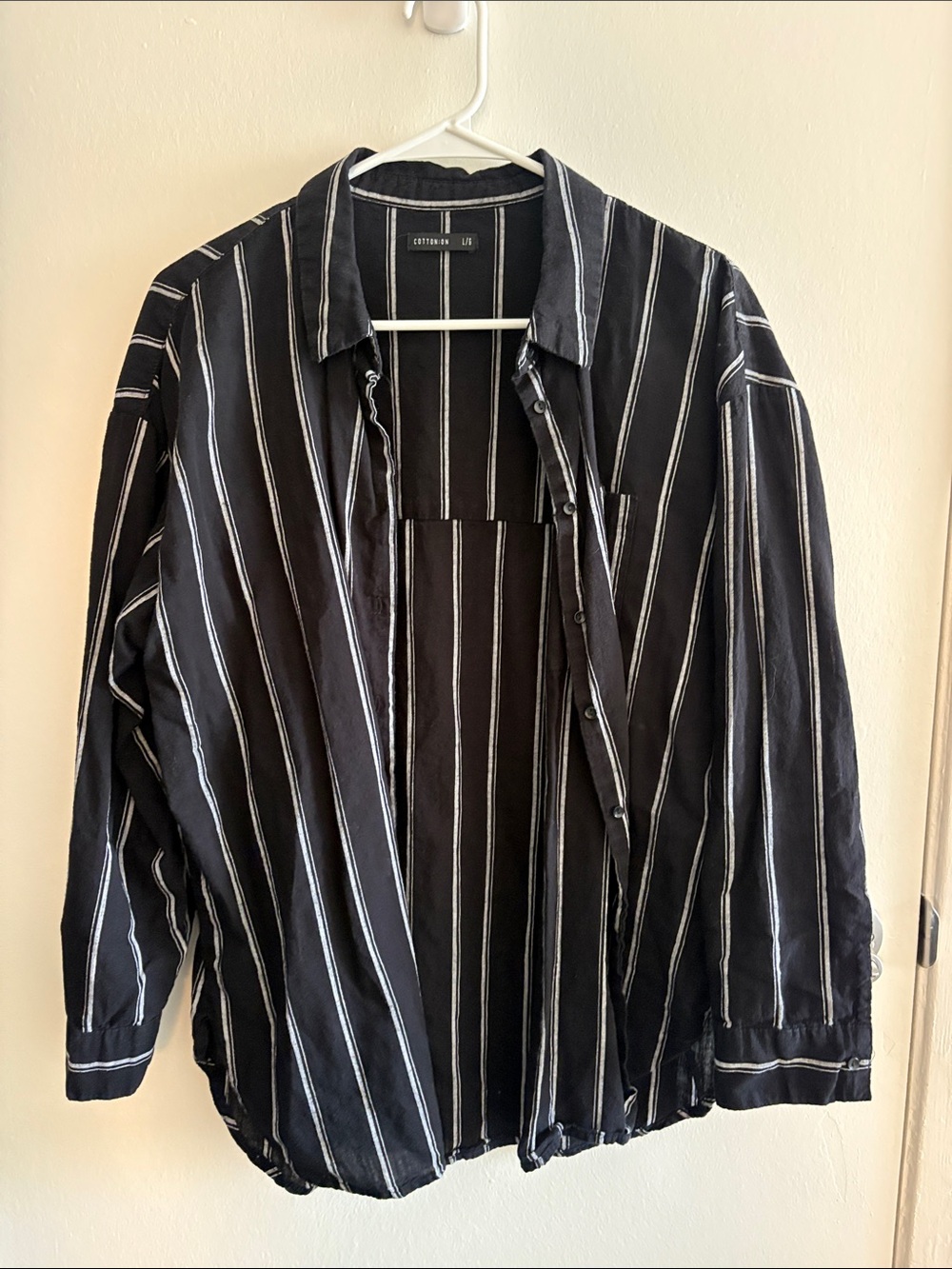 Cotton On Black/Navy Vertical Stripe Lightweight Shirt